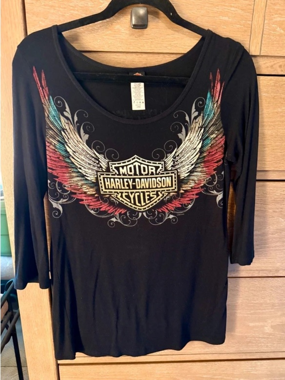 Harley-Davidson Black Long Sleeve Tee with Multicolor Wing Emblem